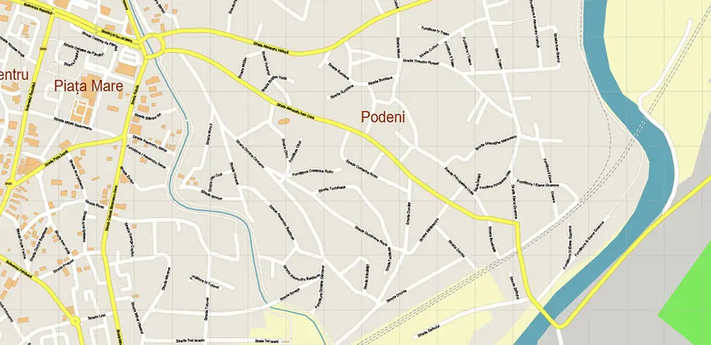 Barlad Romania PDF Vector Map high detailed All Roads Streets editable Layered Adobe PDF