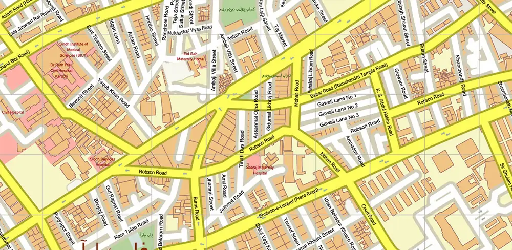 Karachi Pakistan Vector Map high detailed scale 1:1000 editable Layered Adobe Illustrator