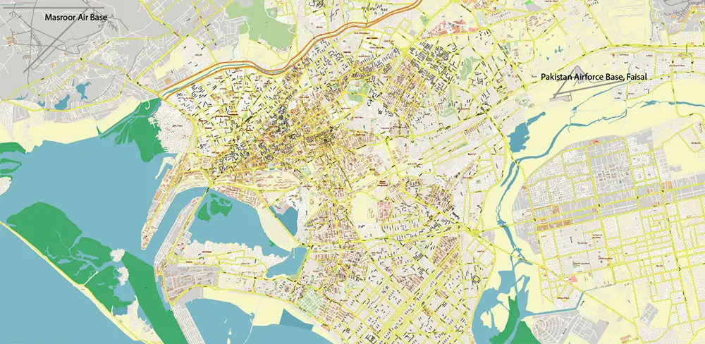 Karachi Pakistan Vector Map high detailed scale 1:1000 editable Layered Adobe Illustrator