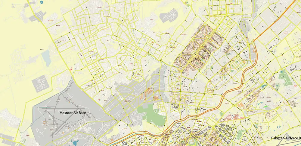Karachi Pakistan Vector Map high detailed scale 1:1000 editable Layered Adobe Illustrator