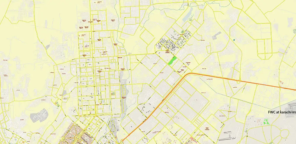 Karachi Pakistan Vector Map high detailed scale 1:1000 editable Layered Adobe Illustrator