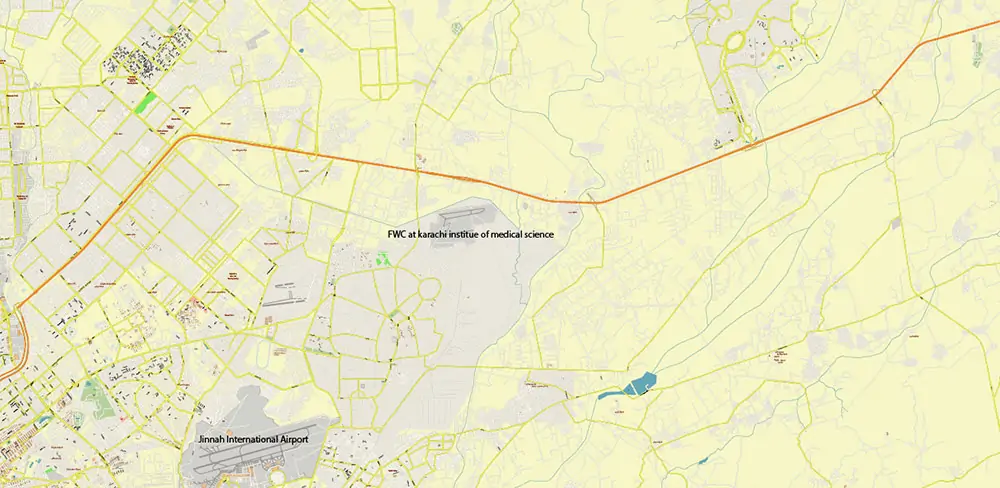 Karachi Pakistan Vector Map high detailed scale 1:1000 editable Layered Adobe Illustrator