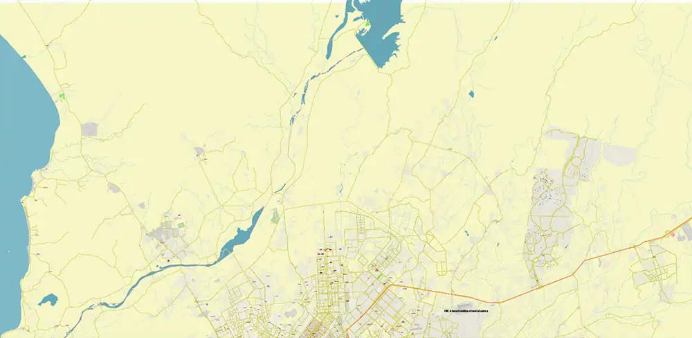 Karachi Pakistan Vector Map high detailed scale 1:1000 editable Layered Adobe Illustrator