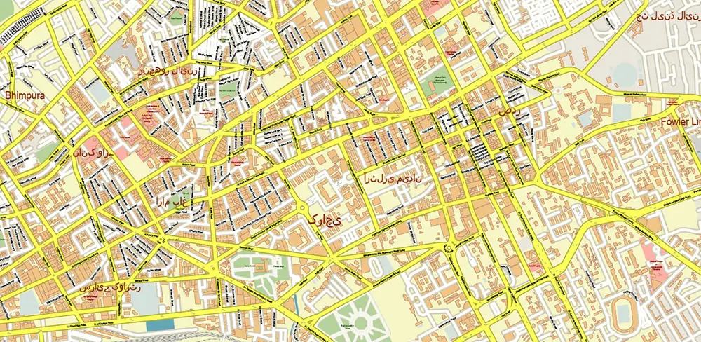 Karachi Pakistan Vector Map high detailed scale 1:1000 editable Layered Adobe Illustrator
