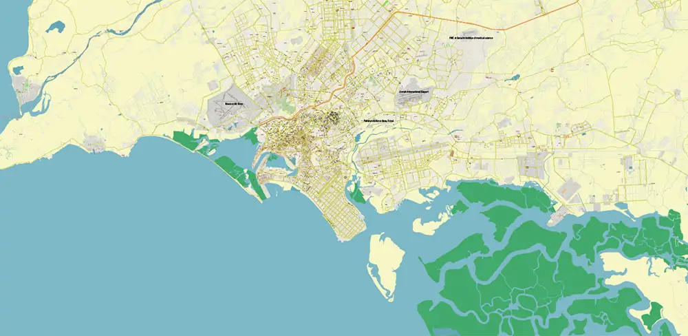 Karachi Pakistan Vector Map high detailed scale 1:1000 editable Layered Adobe Illustrator