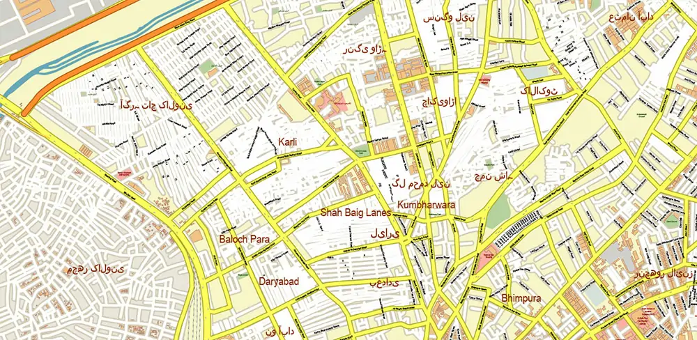 Karachi Pakistan Vector Map high detailed scale 1:1000 editable Layered Adobe Illustrator