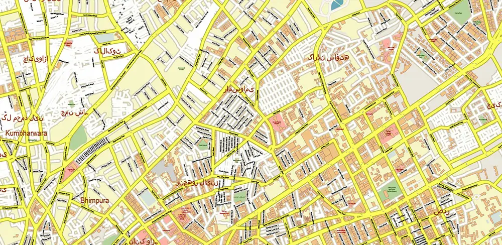 Karachi Pakistan Vector Map high detailed scale 1:1000 editable Layered Adobe Illustrator