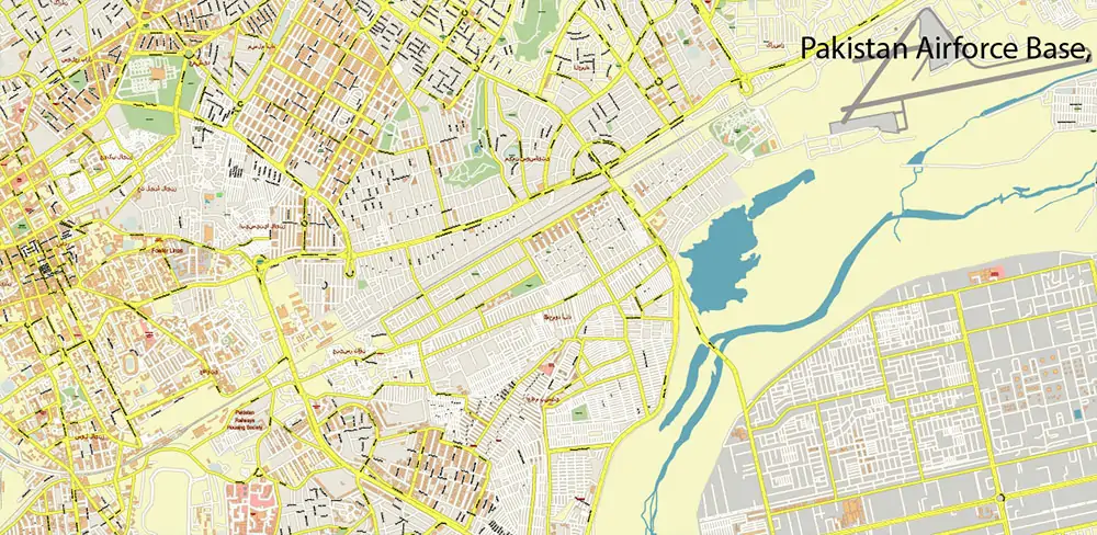 Karachi Pakistan Vector Map high detailed scale 1:1000 editable Layered Adobe Illustrator