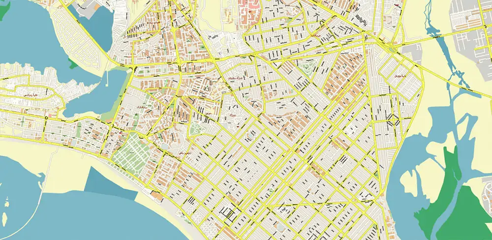 Karachi Pakistan Vector Map high detailed scale 1:1000 editable Layered Adobe Illustrator