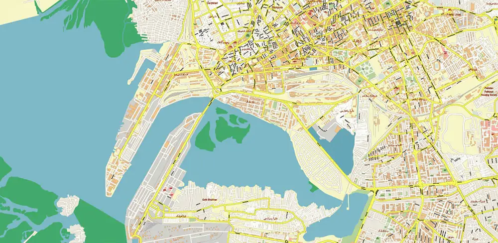 Karachi Pakistan Vector Map high detailed scale 1:1000 editable Layered Adobe Illustrator