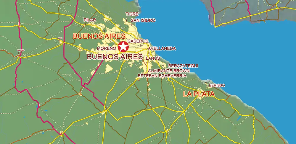 South America full PDF Vector Map high detailed roads + Relief editable layered in Adobe PDF