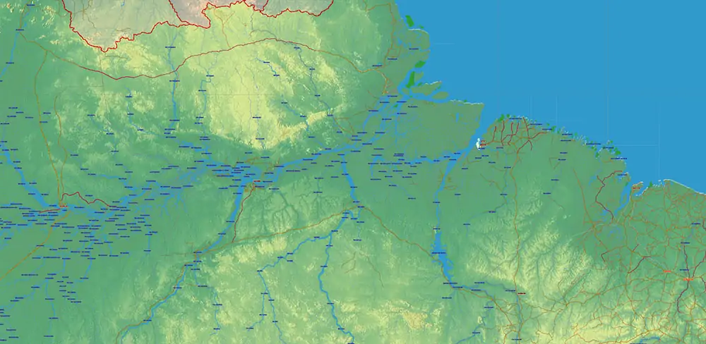 South America full PDF Vector Map high detailed roads + Relief editable layered in Adobe PDF