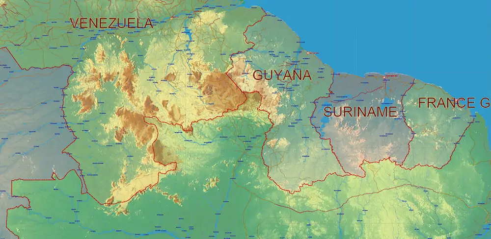 South America full PDF Vector Map high detailed roads + Relief editable layered in Adobe PDF