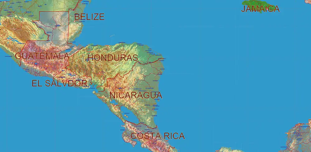 South America full PDF Vector Map high detailed roads + Relief editable layered in Adobe PDF