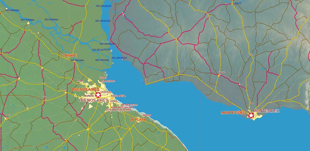 South America full PDF Vector Map high detailed roads + Relief editable layered in Adobe PDF