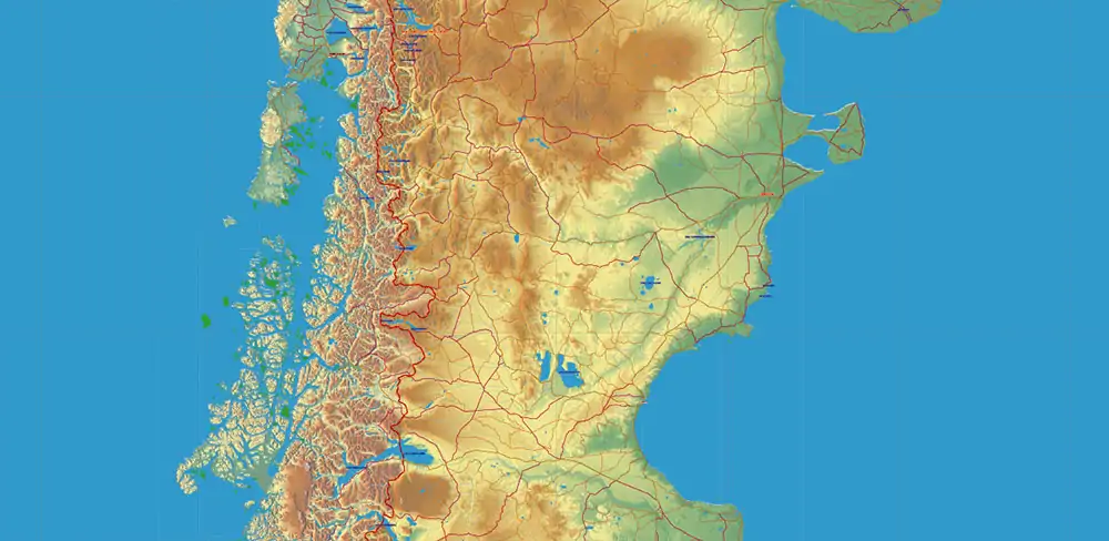 South America full PDF Vector Map high detailed roads + Relief editable layered in Adobe PDF