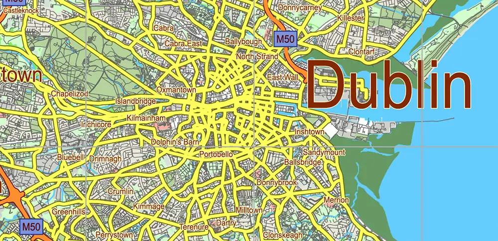 6 Ireland Full Vector Map, High Detailed Editable Layered Adobe Illustrator all roads, cities, ready for print size 24x36 inches v.6