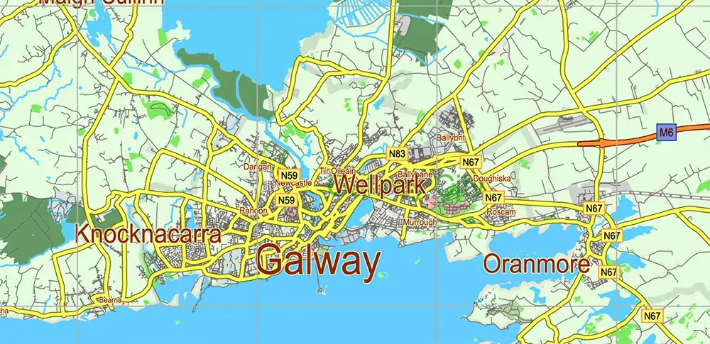 6 Ireland Full Vector Map, High Detailed Editable Layered Adobe Illustrator all roads, cities, ready for print size 24x36 inches v.6