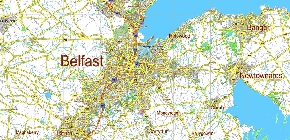 6 Ireland Full Vector Map, High Detailed Editable Layered Adobe Illustrator all roads, cities, ready for print size 24x36 inches v.6