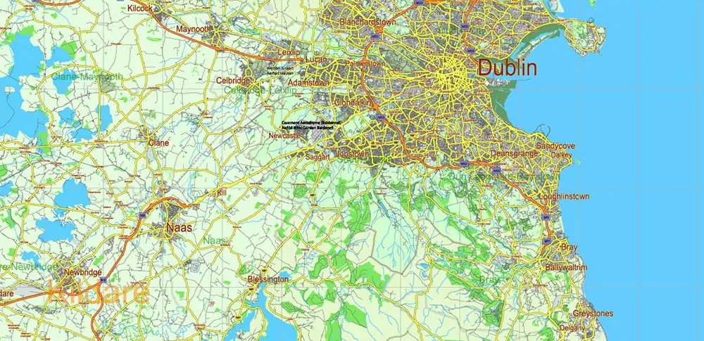 6 Ireland Full Vector Map, High Detailed Editable Layered Adobe Illustrator all roads, cities, ready for print size 24x36 inches v.6