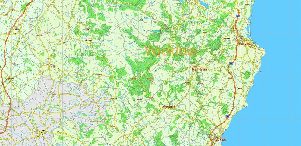 6 Ireland Full Vector Map, High Detailed Editable Layered Adobe Illustrator all roads, cities, ready for print size 24x36 inches v.6