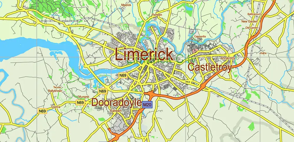 6 Ireland Full Vector Map, High Detailed Editable Layered Adobe Illustrator all roads, cities, ready for print size 24x36 inches v.6