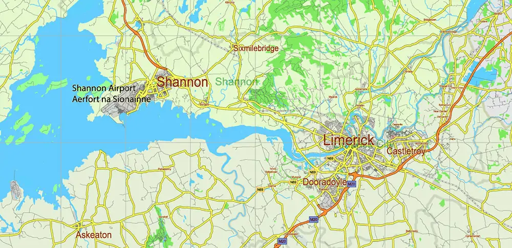 6 Ireland Full Vector Map, High Detailed Editable Layered Adobe Illustrator all roads, cities, ready for print size 24x36 inches v.6