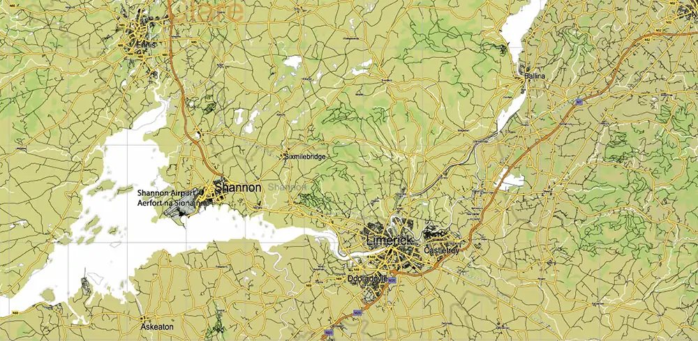 7 Ireland Full PDF Vector Map, High Detailed Editable Layered Adobe PDF all roads, cities, ready for print size 24x36 inches v.7