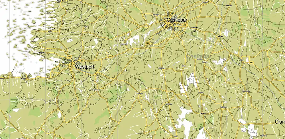 7 Ireland Full PDF Vector Map, High Detailed Editable Layered Adobe PDF all roads, cities, ready for print size 24x36 inches v.7