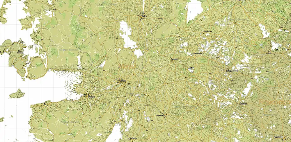 7 Ireland Full PDF Vector Map, High Detailed Editable Layered Adobe PDF all roads, cities, ready for print size 24x36 inches v.7