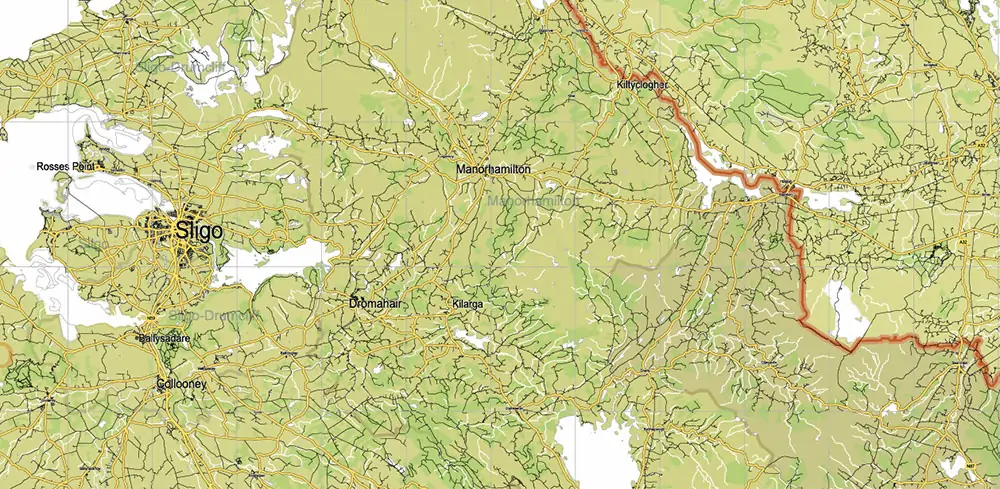 7 Ireland Full PDF Vector Map, High Detailed Editable Layered Adobe PDF all roads, cities, ready for print size 24x36 inches v.7