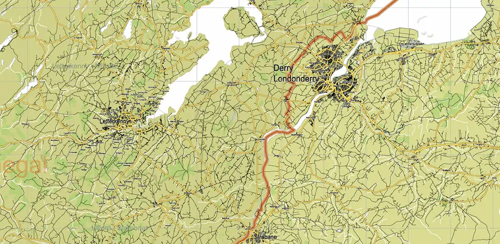 7 Ireland Full PDF Vector Map, High Detailed Editable Layered Adobe PDF all roads, cities, ready for print size 24x36 inches v.7