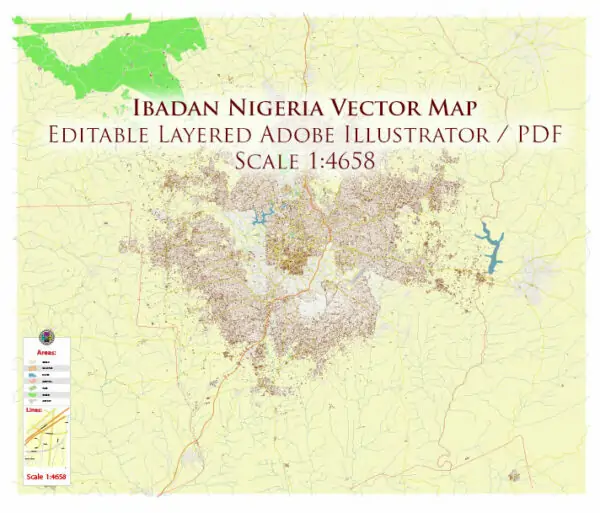 Ibadan Nigeria Vector Map high detailed editable Layered Adobe Illustrator
