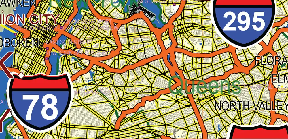 _New York_ State US PDF Vector Map Exact High Detailed Street Road Map + Counties + Relief (raster) editable Adobe PDF in layers
