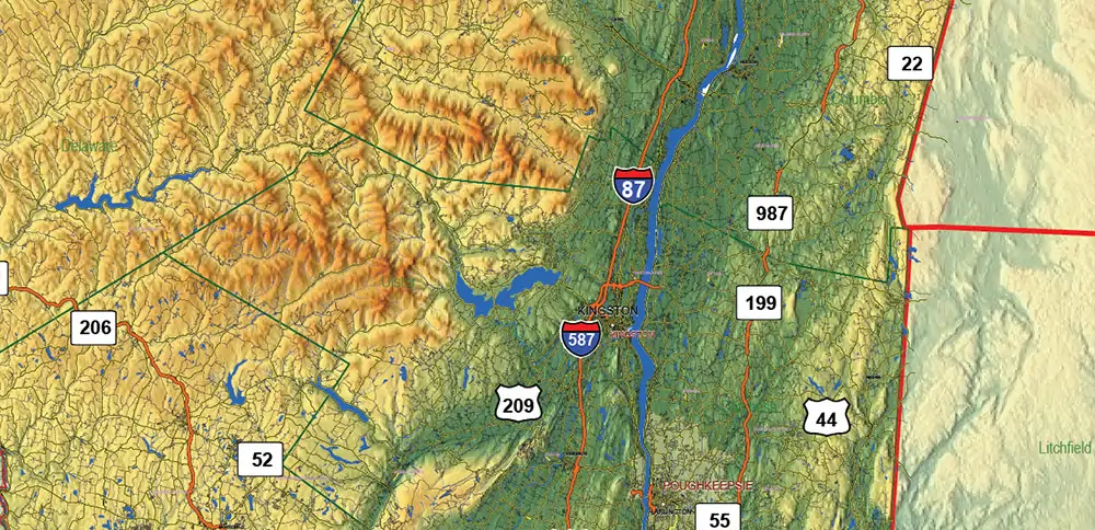 _New York_ State US PDF Vector Map Exact High Detailed Street Road Map + Counties + Relief (raster) editable Adobe PDF in layers
