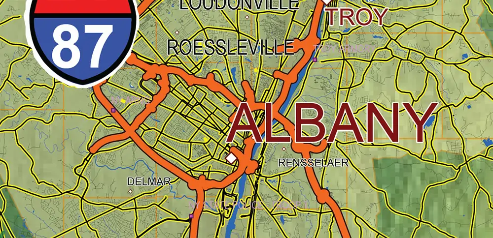 _New York_ State US PDF Vector Map Exact High Detailed Street Road Map + Counties + Relief (raster) editable Adobe PDF in layers