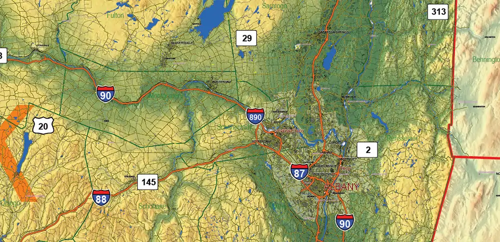 _New York_ State US PDF Vector Map Exact High Detailed Street Road Map + Counties + Relief (raster) editable Adobe PDF in layers