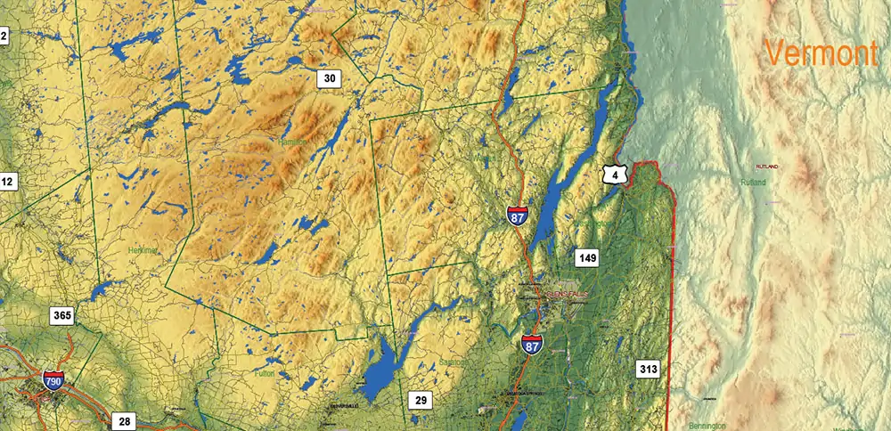 _New York_ State US PDF Vector Map Exact High Detailed Street Road Map + Counties + Relief (raster) editable Adobe PDF in layers