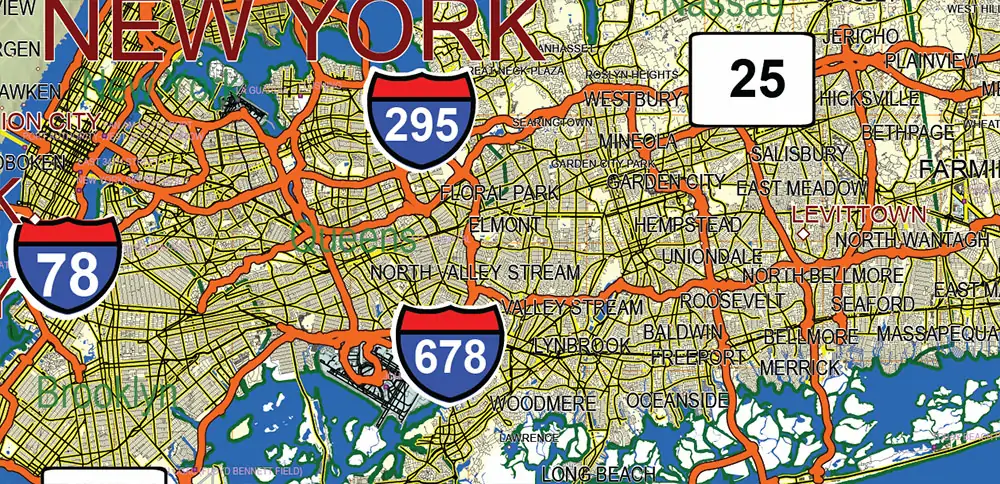 _New York_ State US PDF Vector Map Exact High Detailed Street Road Map + Counties + Relief (raster) editable Adobe PDF in layers