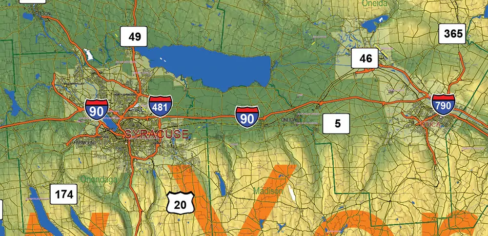 _New York_ State US PDF Vector Map Exact High Detailed Street Road Map + Counties + Relief (raster) editable Adobe PDF in layers