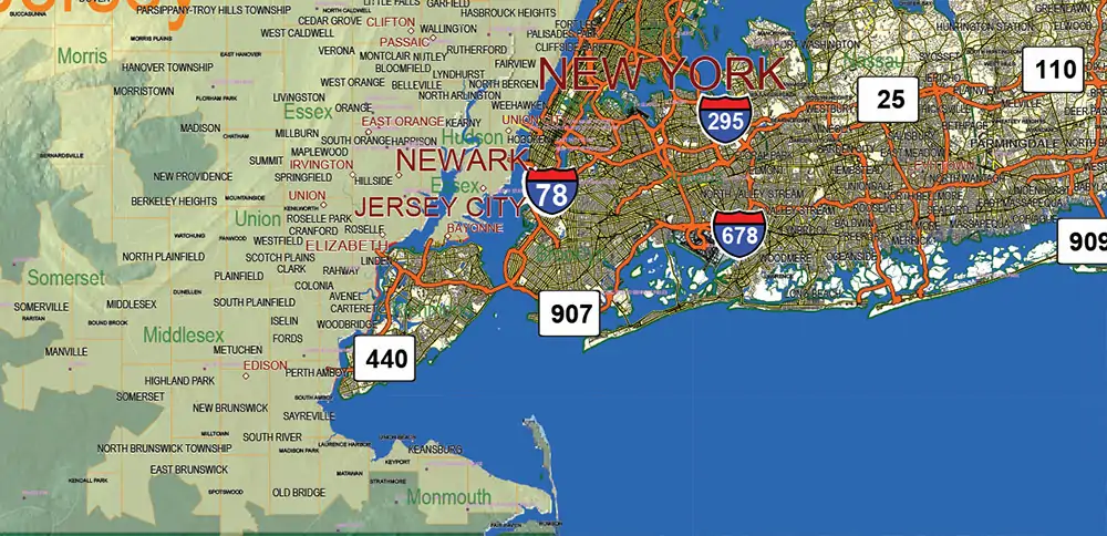 _New York_ State US PDF Vector Map Exact High Detailed Street Road Map + Counties + Relief (raster) editable Adobe PDF in layers
