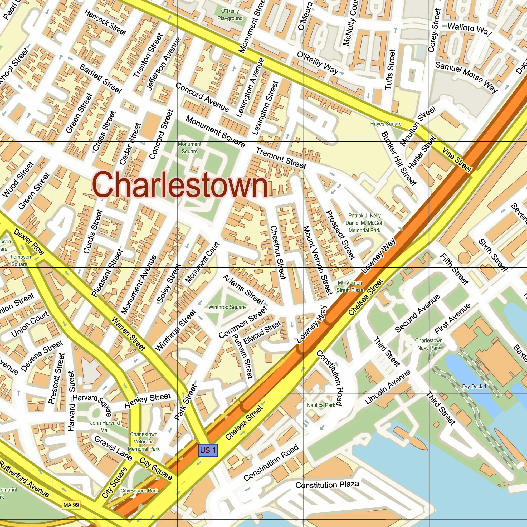 Boston Center Massachusetts US PDF Vector Map editable layered Adobe PDF 24x36 inch ready for print
