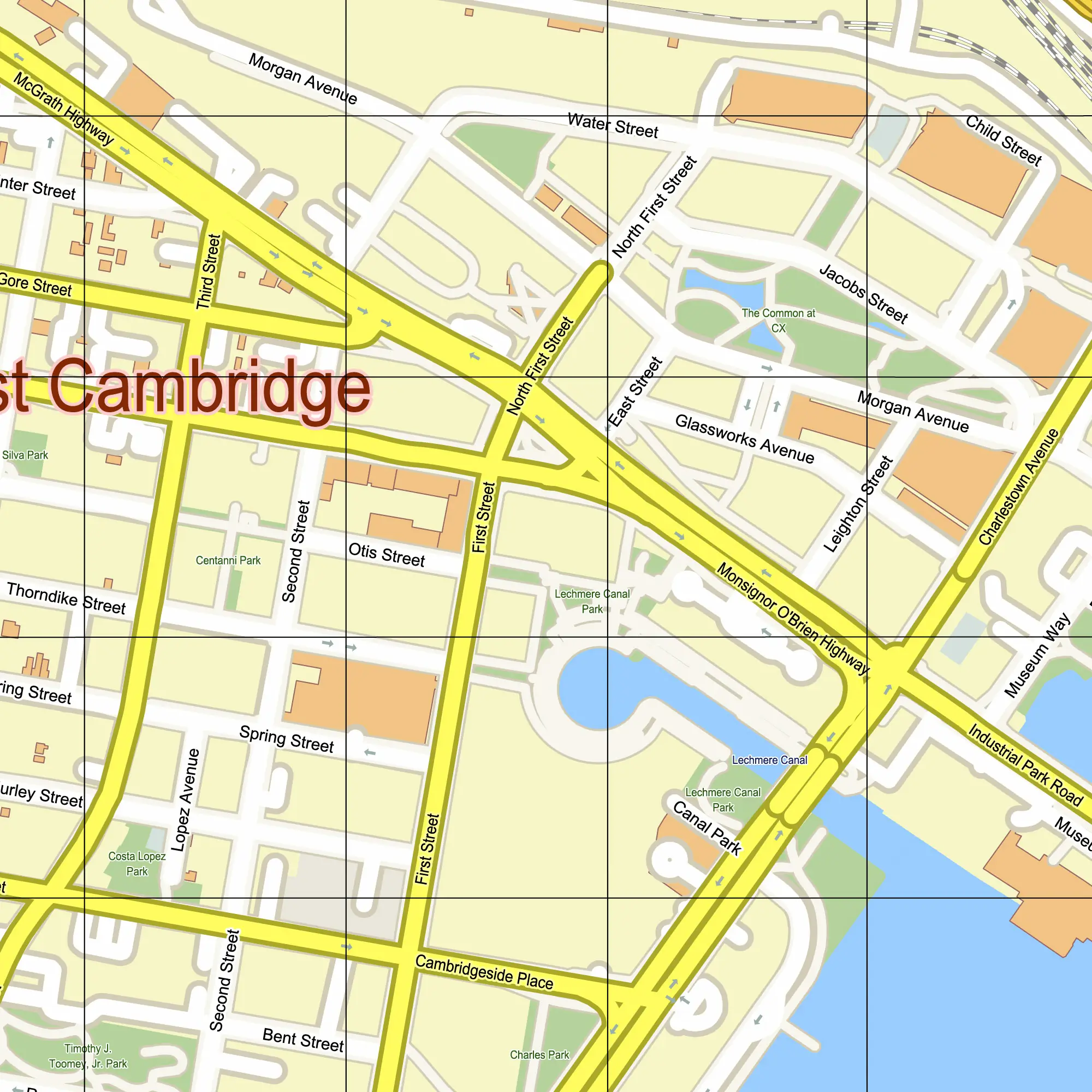 Boston Center Massachusetts US PDF Vector Map editable layered Adobe PDF 24x36 inch ready for print