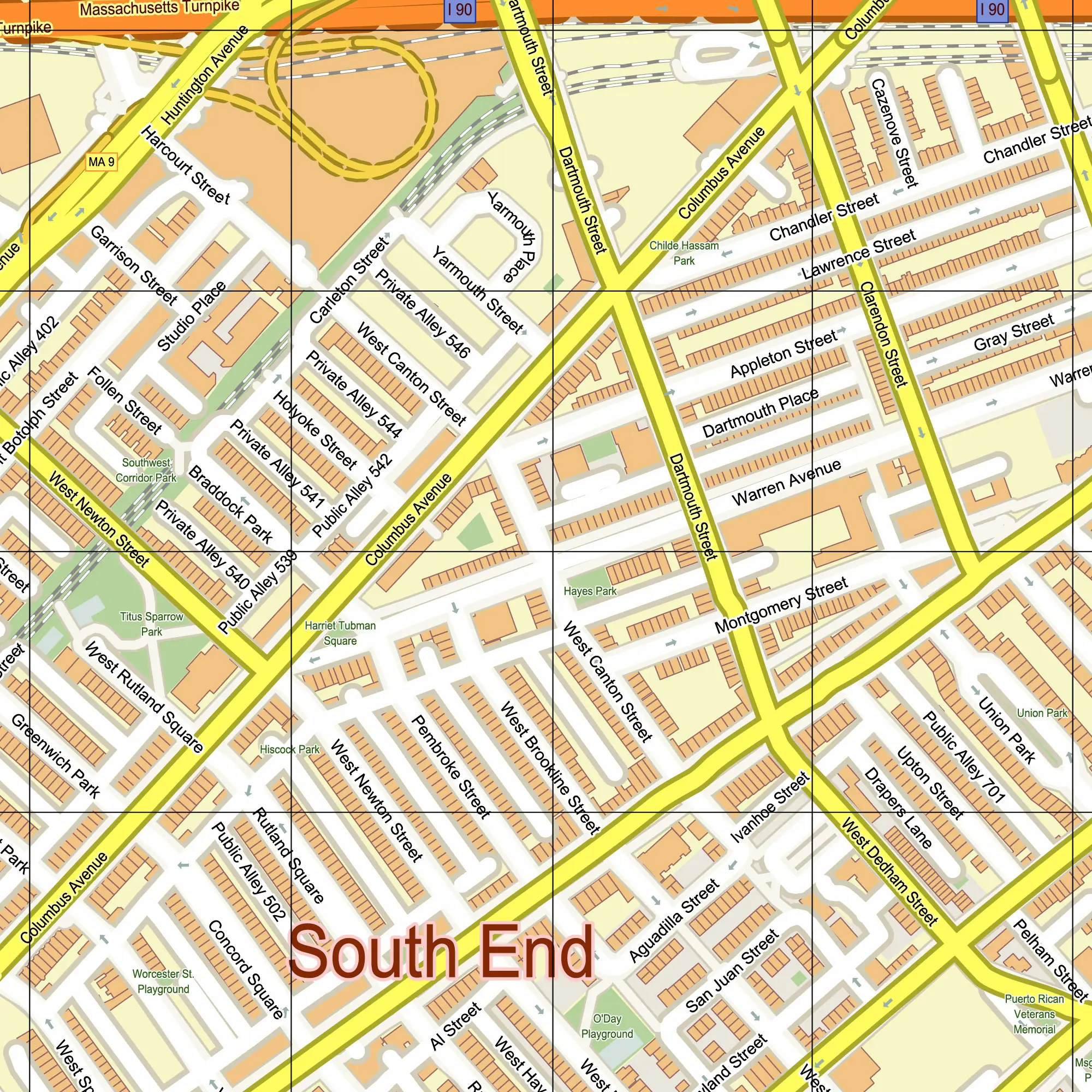 Boston Center Massachusetts US PDF Vector Map editable layered Adobe PDF 24x36 inch ready for print
