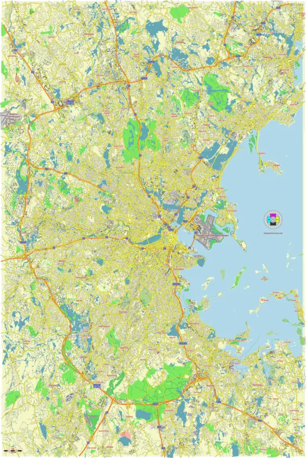 Boston Greater Massachusetts US Free Vector Map in Adobe Illustrator, PDF, SVG