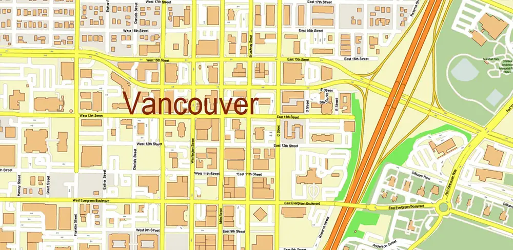 Vancouver Washington + Portland Oregon US PDF Vector Map exact high detailed editable layered Adobe PDF