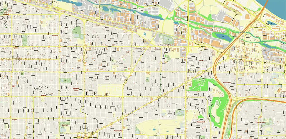 Vancouver Washington + Portland Oregon US PDF Vector Map exact high detailed editable layered Adobe PDF