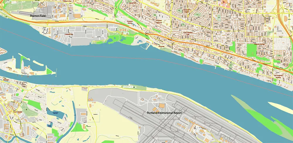 Vancouver Washington + Portland Oregon US PDF Vector Map exact high detailed editable layered Adobe PDF