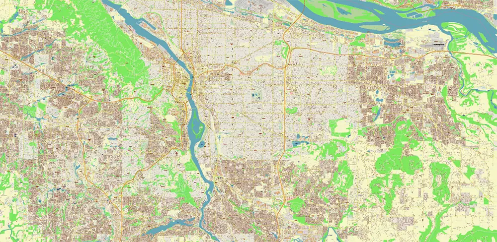 Vancouver Washington + Portland Oregon US PDF Vector Map exact high detailed editable layered Adobe PDF