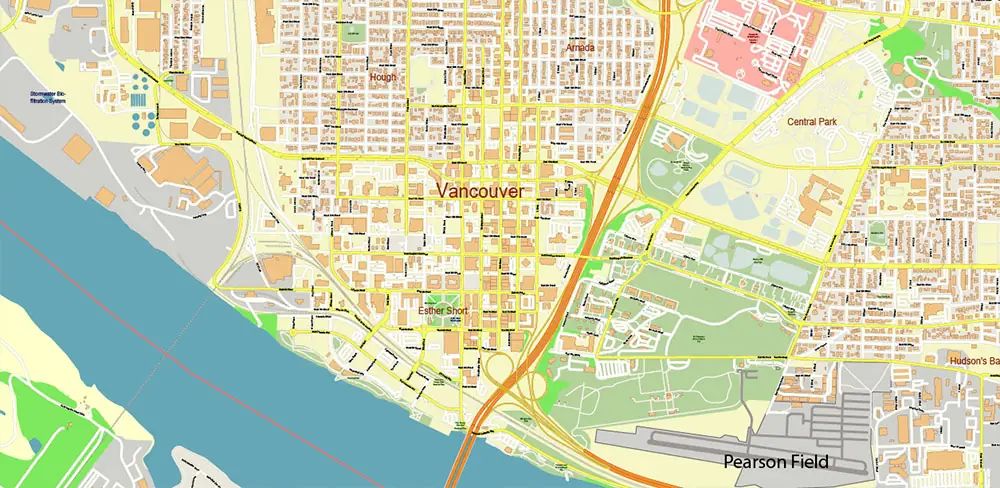 Vancouver Washington + Portland Oregon US PDF Vector Map exact high detailed editable layered Adobe PDF